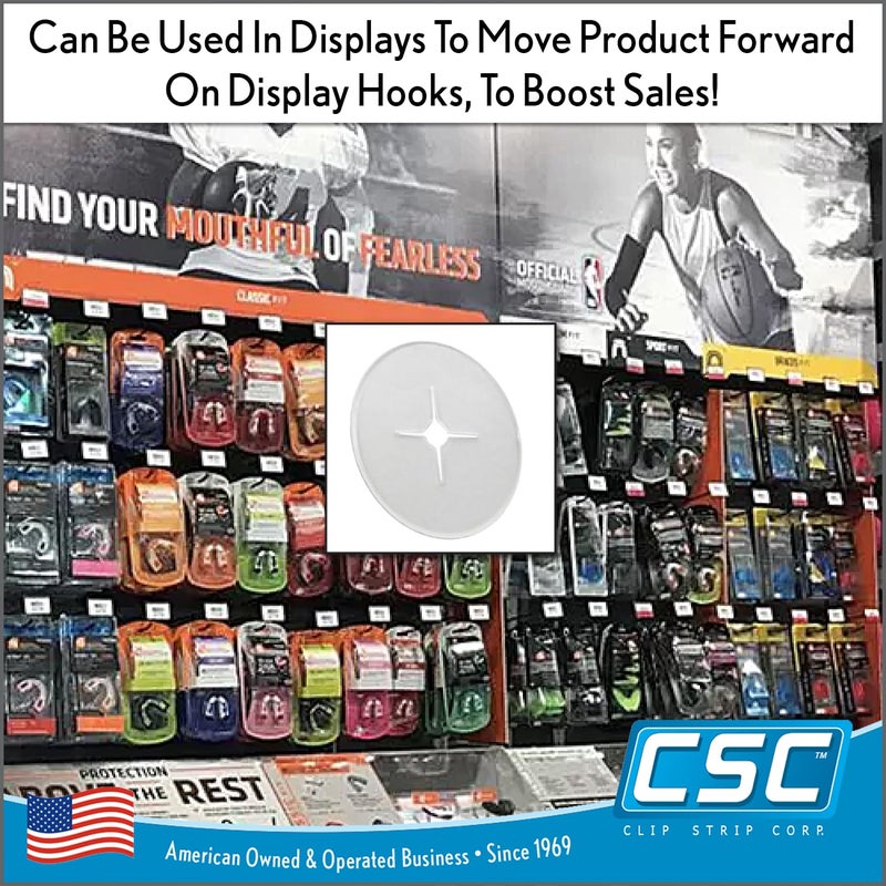 Clip Strip Display Hook Product Stop, 100 Pack, Product Stoppers for Display Hooks, 1" Diameter, Give Display Hooks a Full & Organized Appearance - Image 5